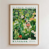 The image is a framed poster depicting a lush, colorful garden scene with various flowers, plants, and foliage.