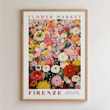 The image is a framed poster of a vibrant floral arrangement, featuring a variety of colorful flowers and foliage.