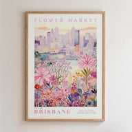 The image is a framed poster depicting a cityscape with a flower market in the foreground.