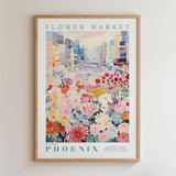 The image is a framed poster depicting a vibrant and colorful street scene in Phoenix, Arizona.
