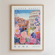 The image is a framed poster depicting a colorful and vibrant scene of the city of Rome, Italy.