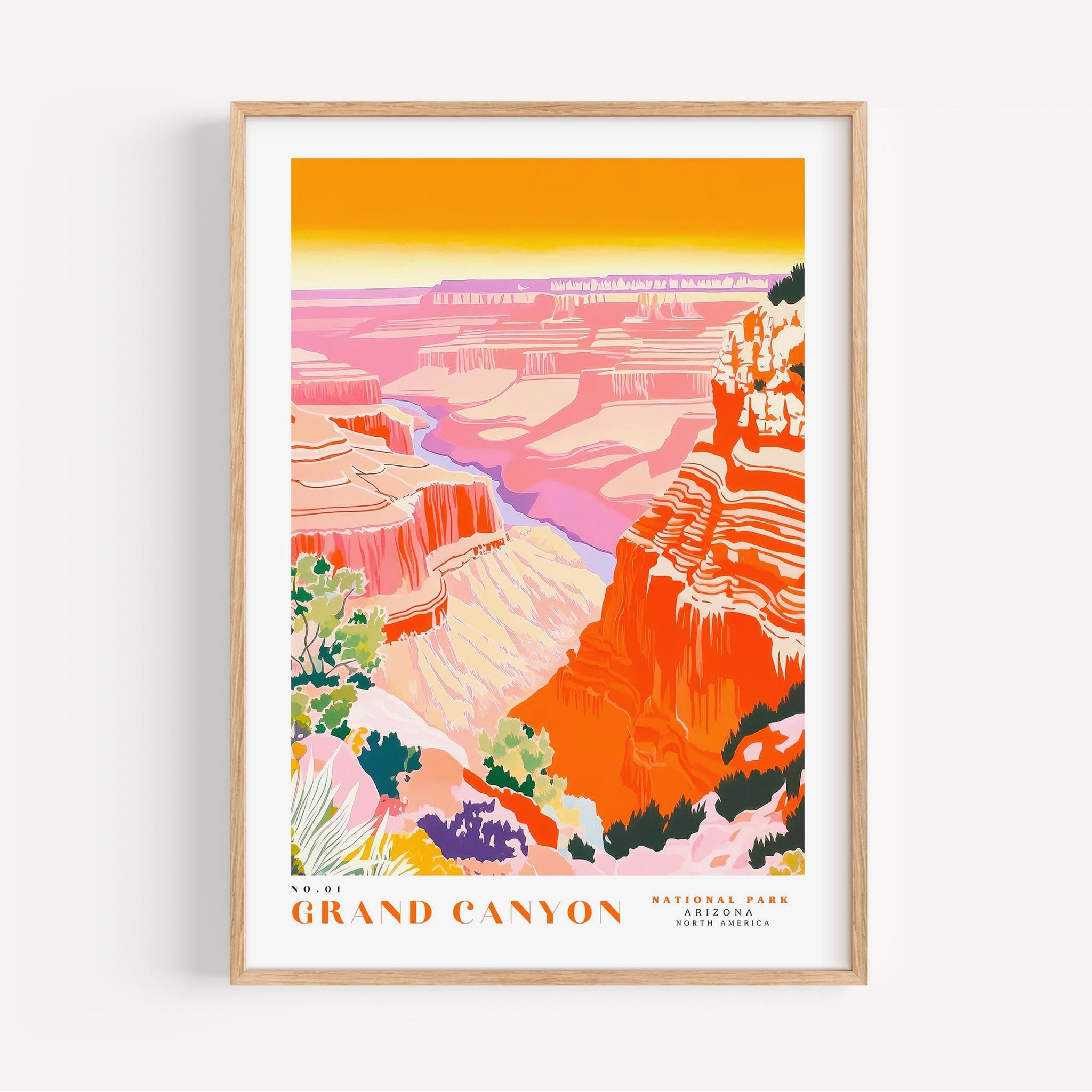 The image is a framed poster depicting the Grand Canyon, a famous natural landmark in Arizona, United States.