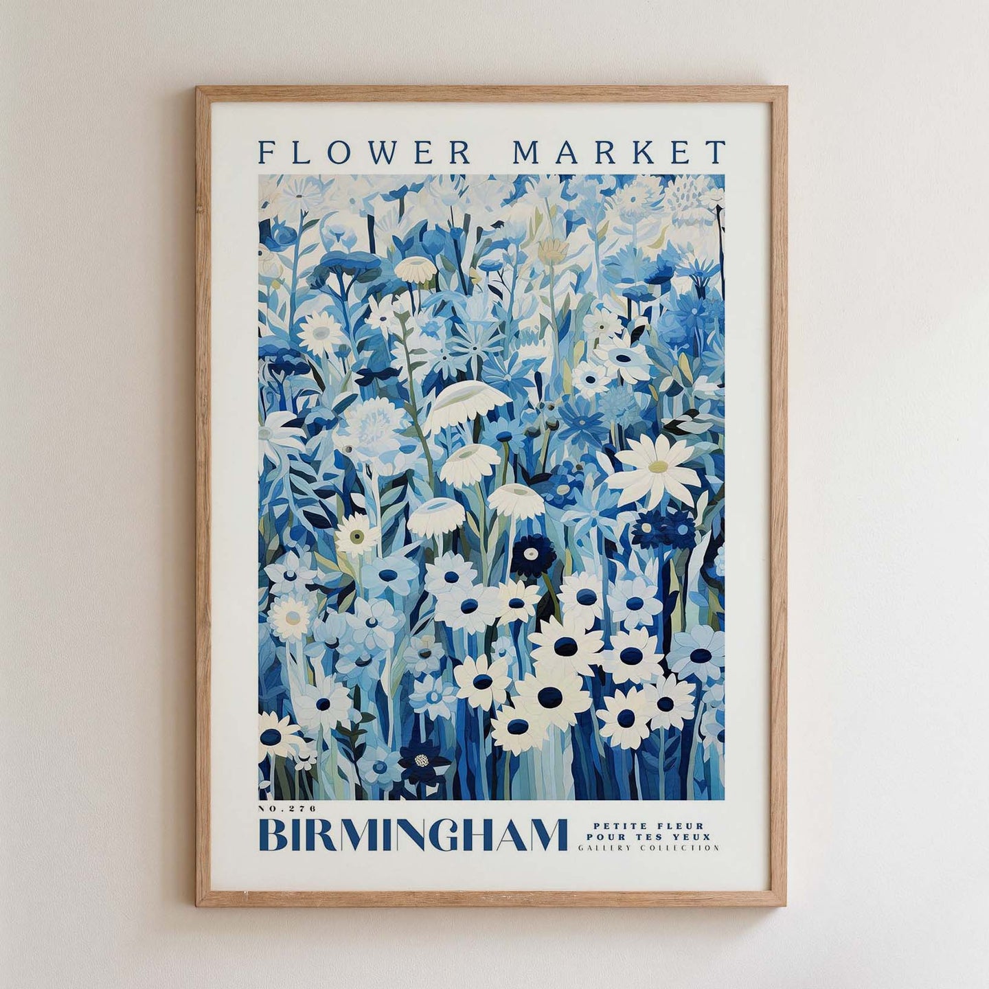 The image is a framed poster of a flower market in Birmingham, UK.