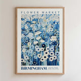 The image is a framed poster of a flower market in Birmingham, UK.