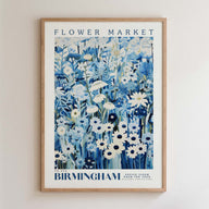 The image is a framed poster of a flower market in Birmingham, UK.
