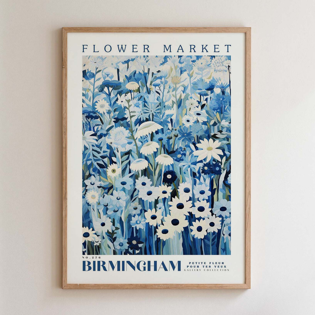 The image is a framed poster of a flower market in Birmingham, UK.