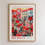 The image is a framed poster depicting a vibrant and colorful floral scene in Brussels, Belgium.