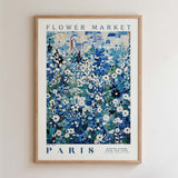 The image is a framed poster depicting a flower market in Paris.