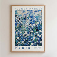 The image is a framed poster depicting a flower market in Paris.