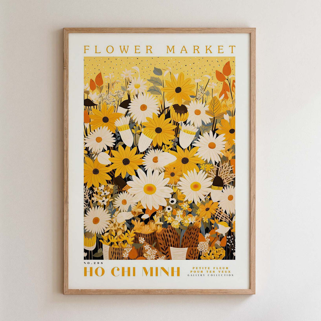 The image is a framed poster advertising a flower market.