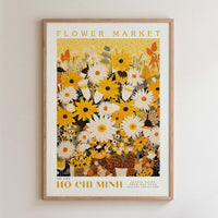 The image is a framed poster advertising a flower market.