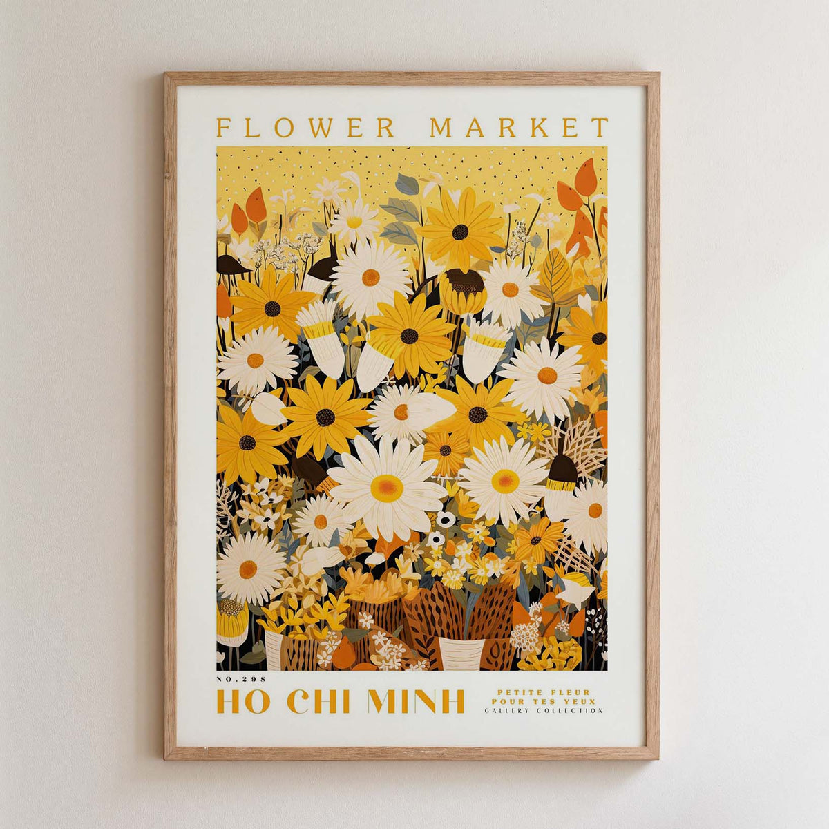 The image is a framed poster advertising a flower market.