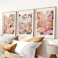 Pink Flower Market - Pack of 3 - Athens, Florence, Copenhagen - Posters - Flower Poster