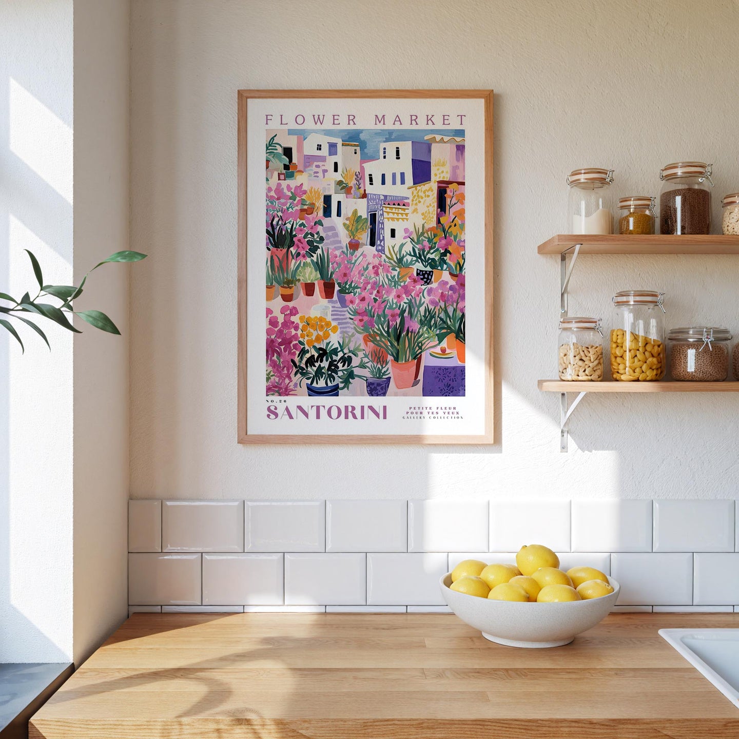 Santorini Flower Market Poster - Posters - Flower Poster